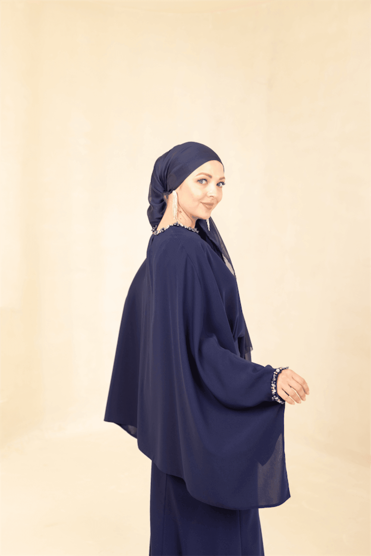 Eveline Hijab Evening Dress - Navy Blue