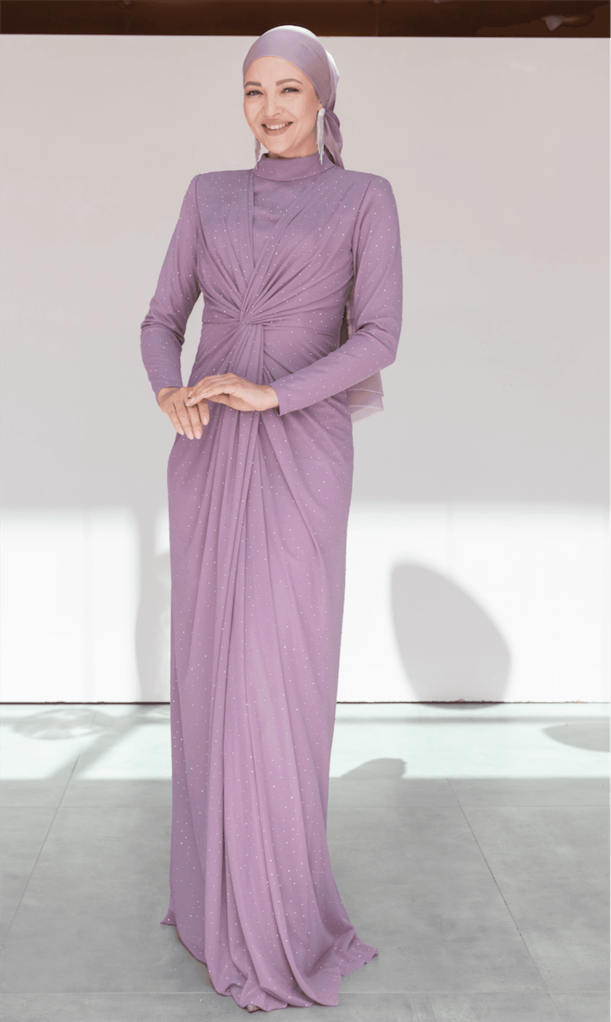 Elegant Hijab Evening Dress - Powder