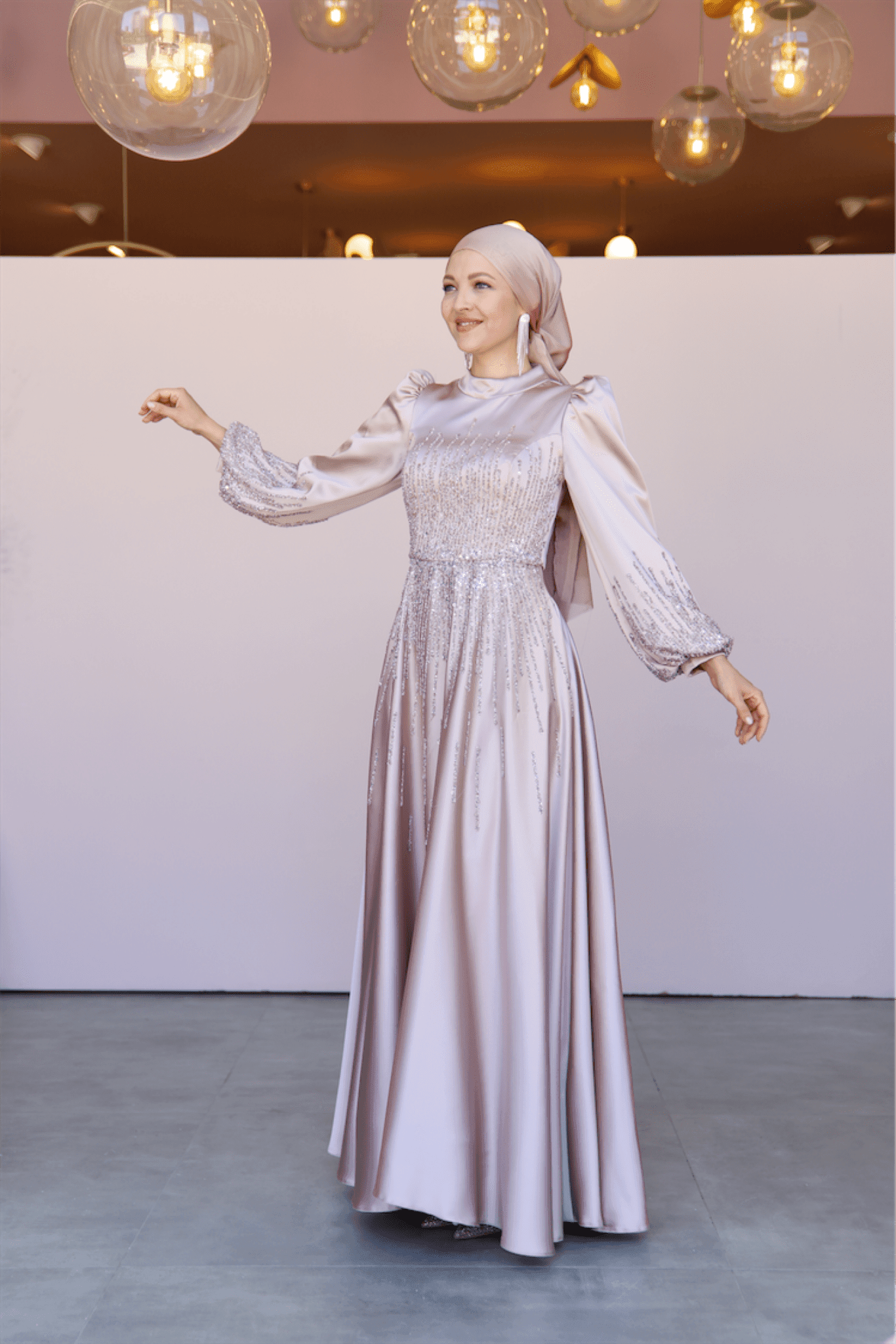 Water Hijab Evening Dress - Powder