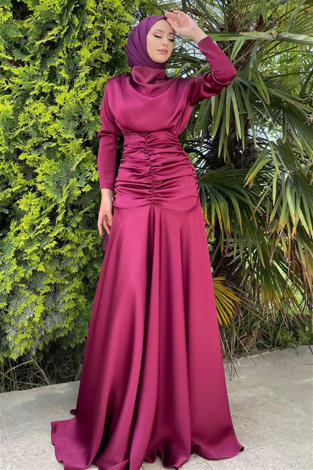 Dilara Hijab Evening Dress - Cherry