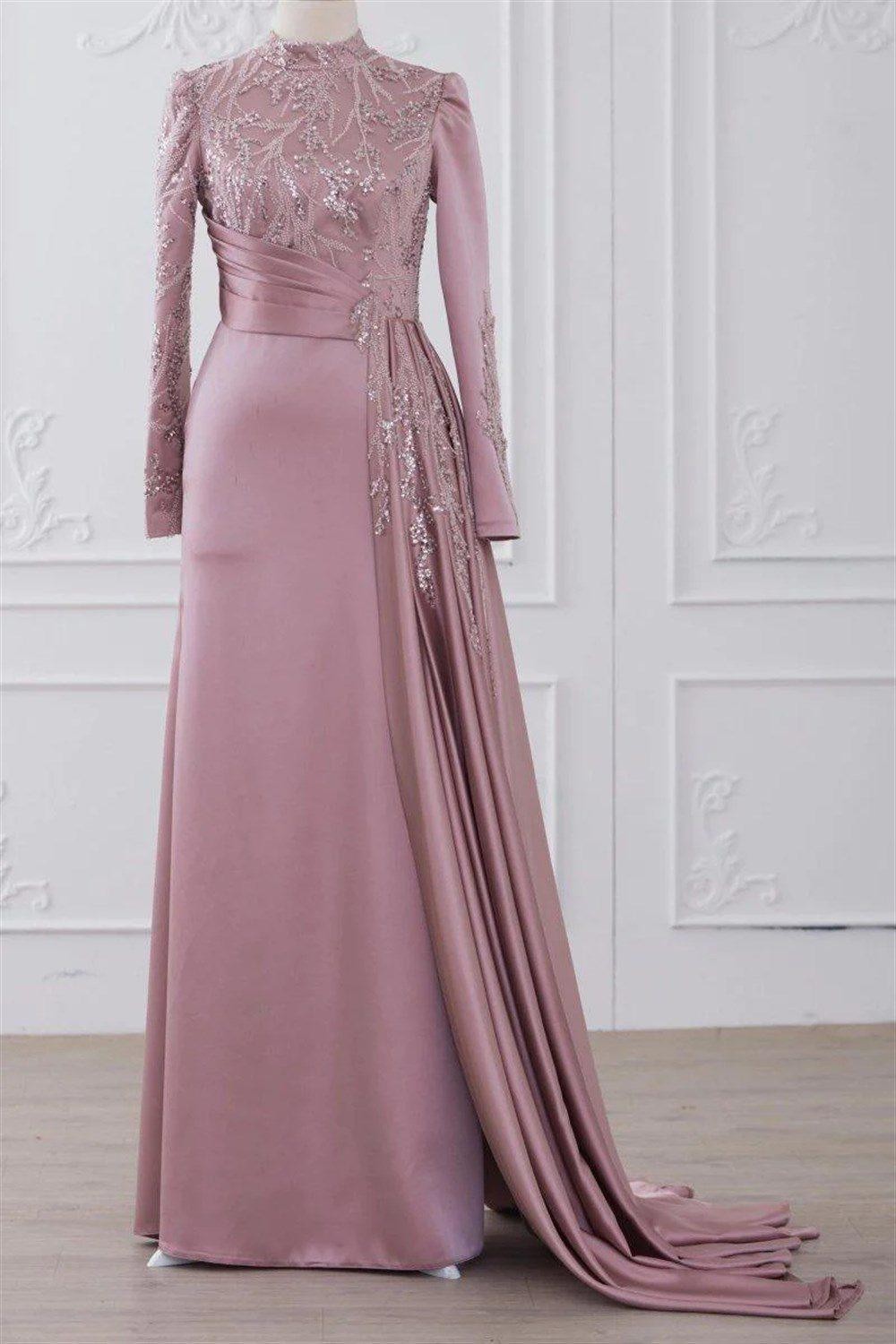 Talisman Hijab Evening Dress - Powder