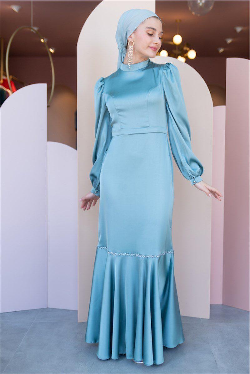 Sena Hijab Satin Evening Dress - Mint