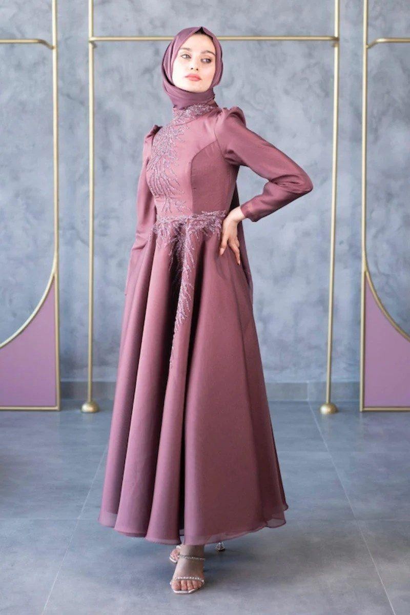 Mimosa Hijab Evening Dress - Dusty Rose