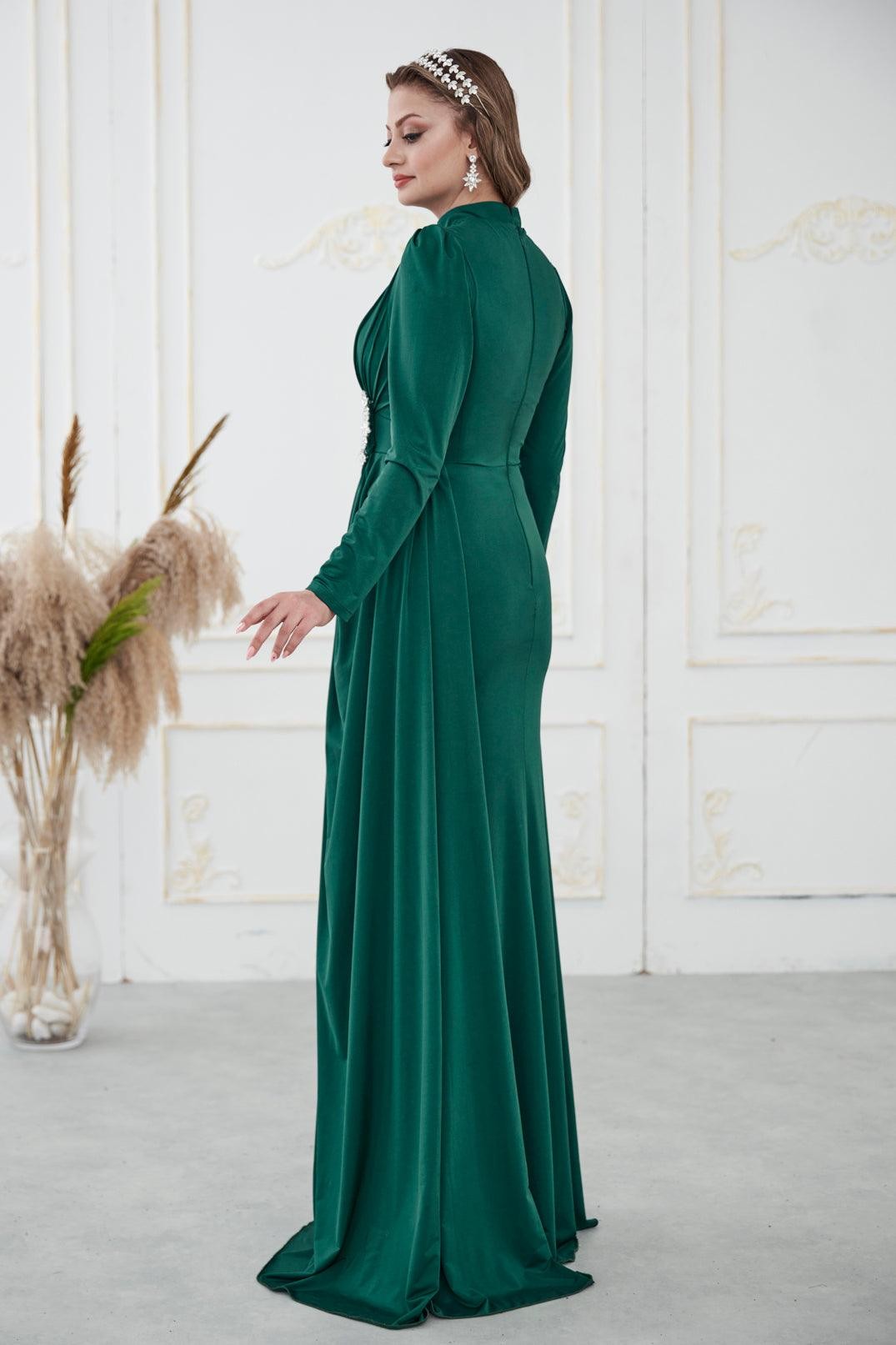 Simay Hijab Evening Dress - Emerald