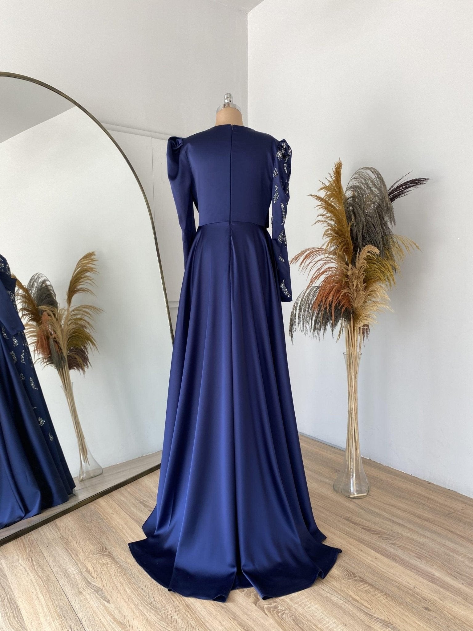 Matilda Hijab Evening Dress - Navy Blue