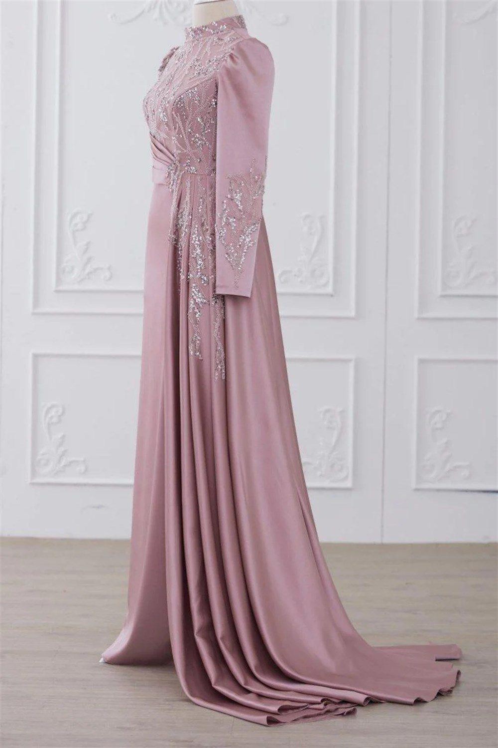 Talisman Hijab Evening Dress - Powder