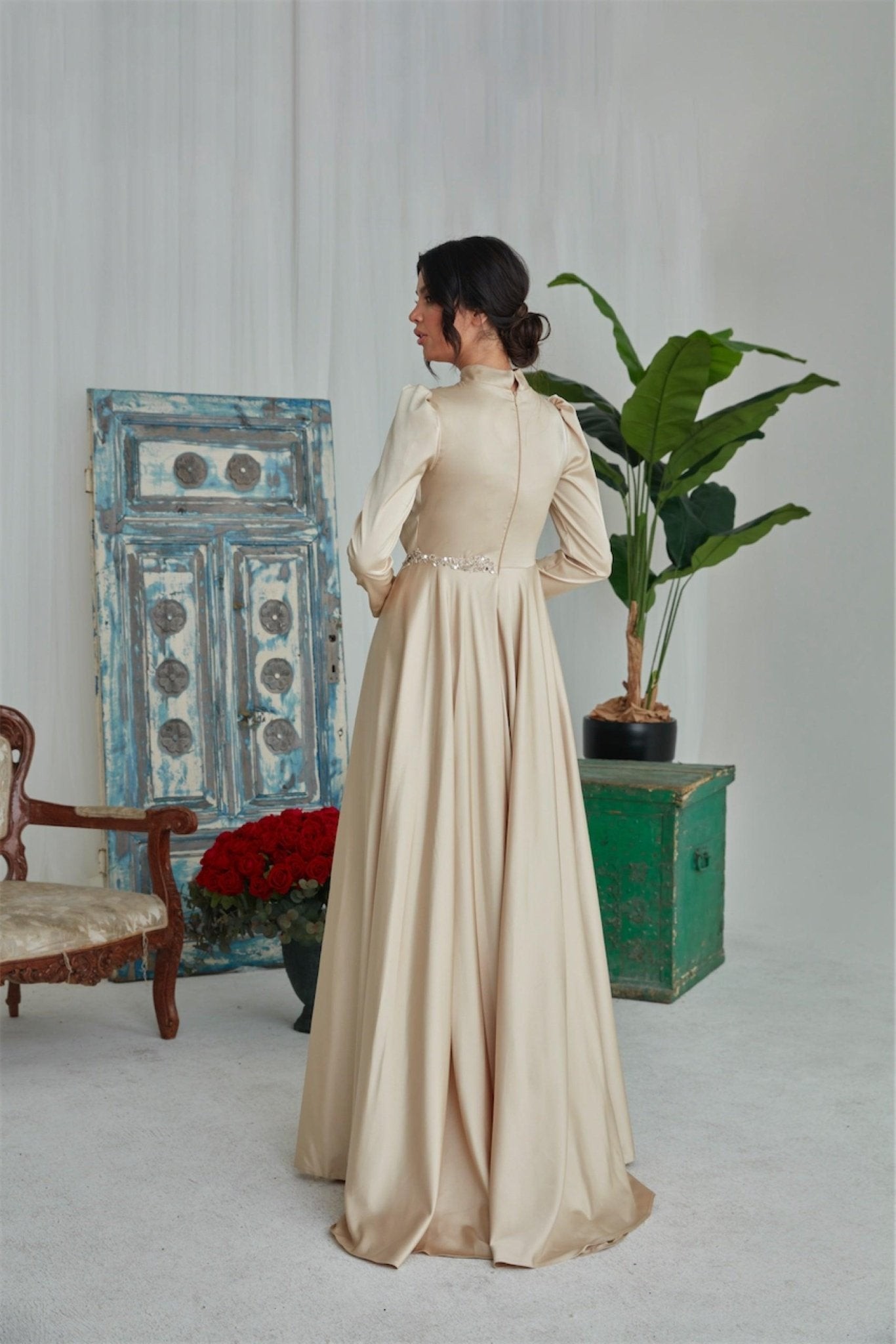 Fezra Hijab Abendkleid – Creme