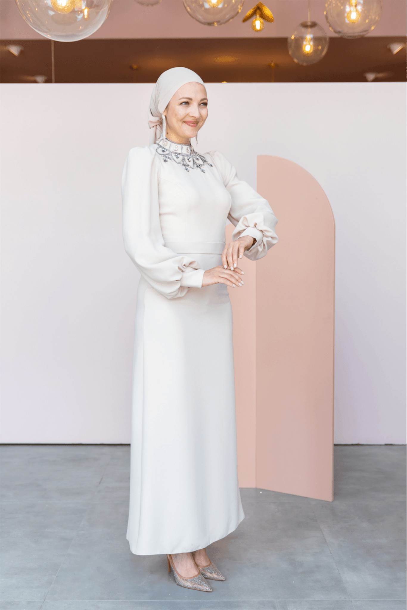 Taçmahal Hijab Evening Dress - Beige