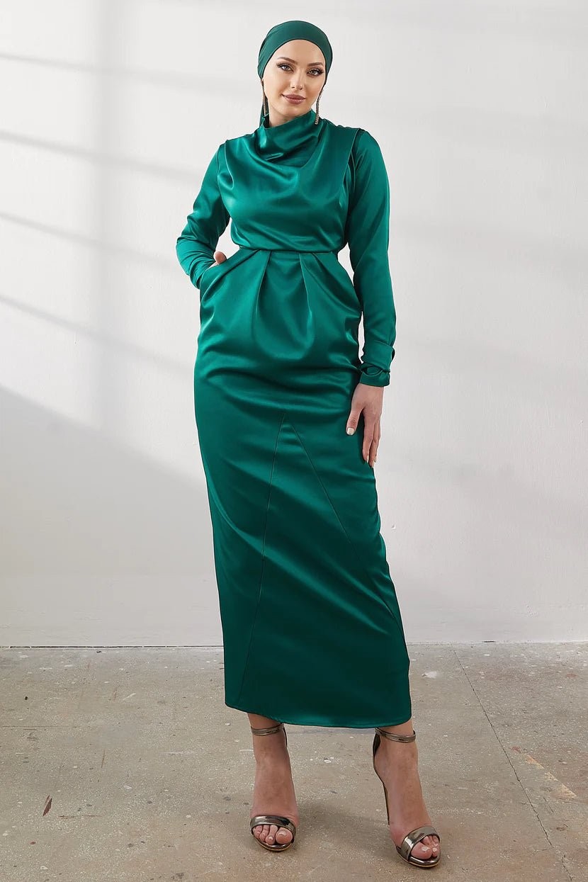 Efnan Hijab Evening Dress - Green