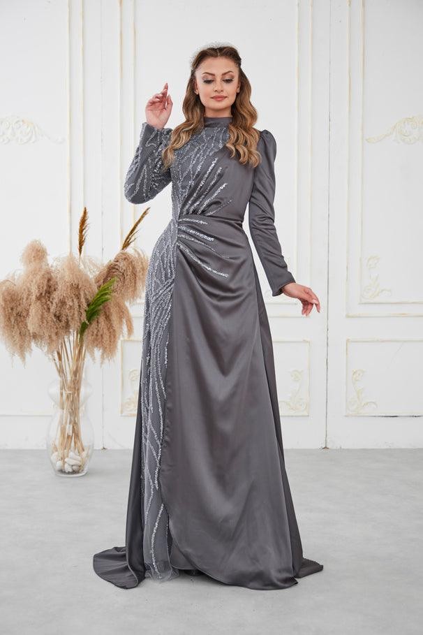 Helen Hijab Evening Dress - Anthracite