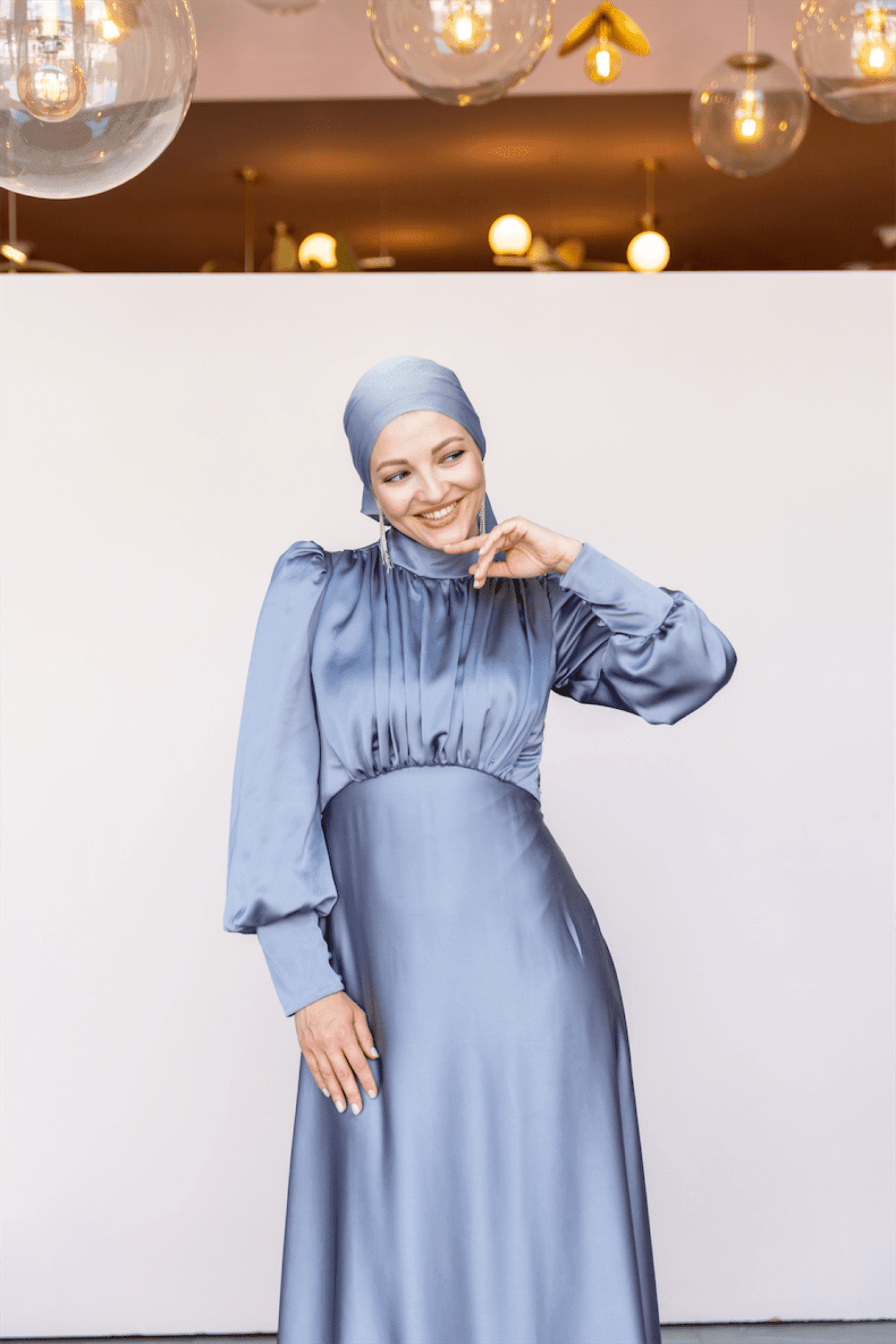 Dilay Hijab Evening Dress - Gray