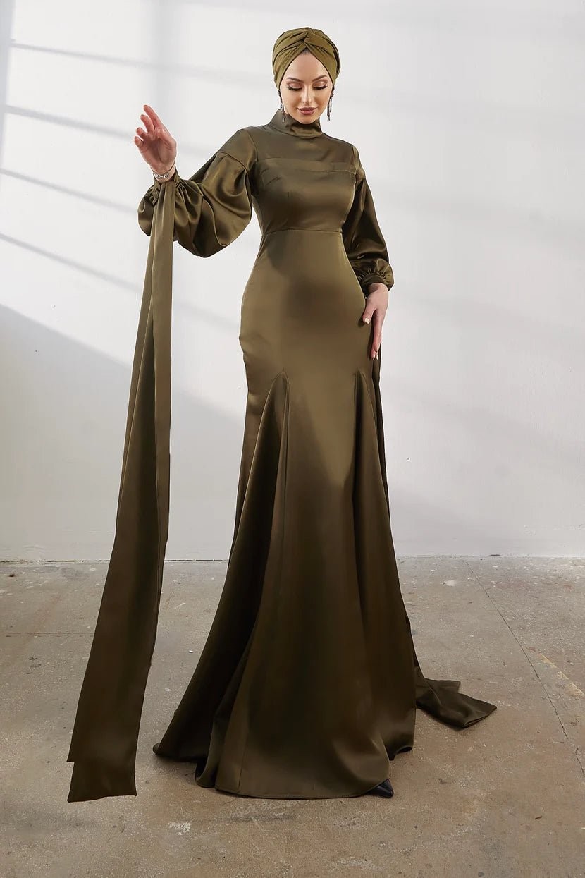 Serenay Hijab Evening Dress - Khaki