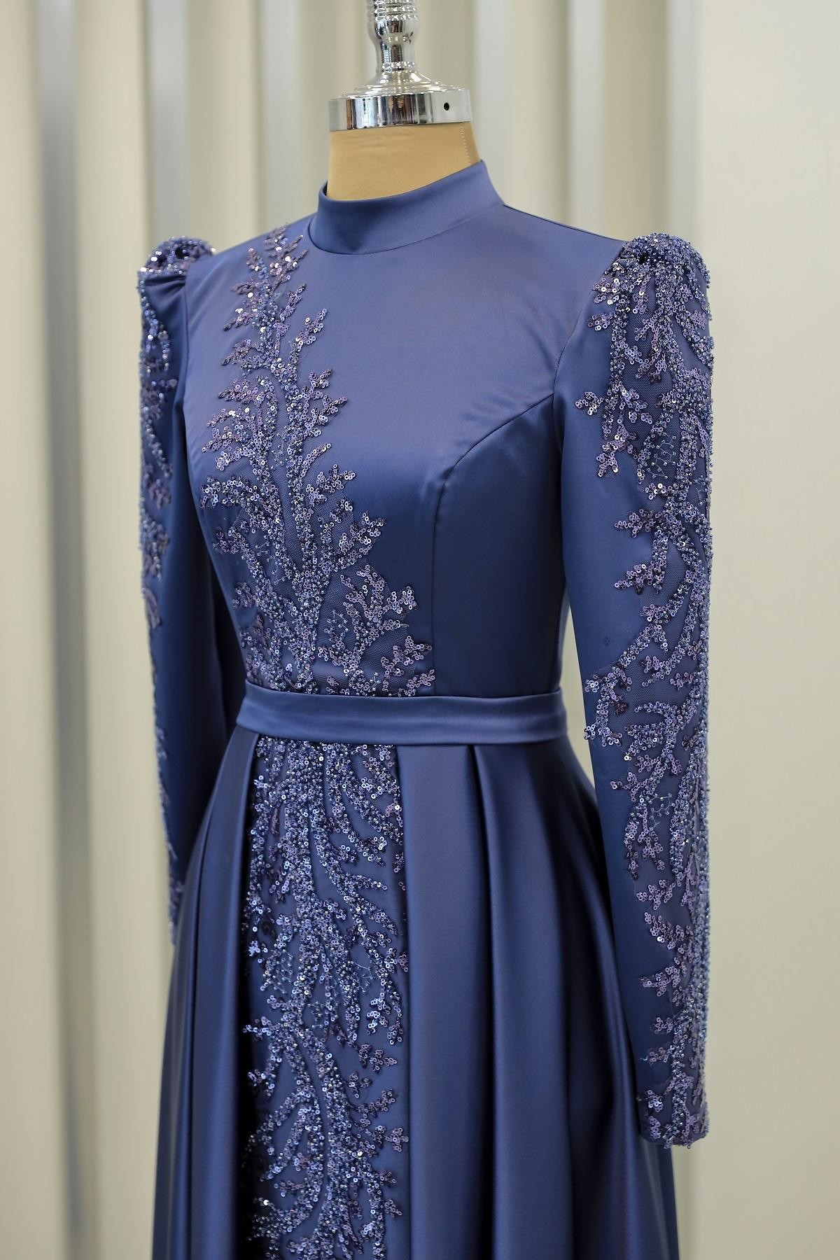 Meyra Hijab Evening Dress Indigo
