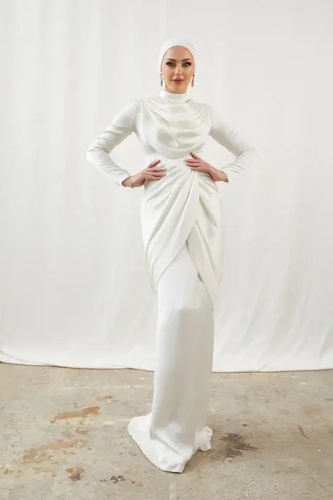 Sanem Ecru Hijab Evening Dress