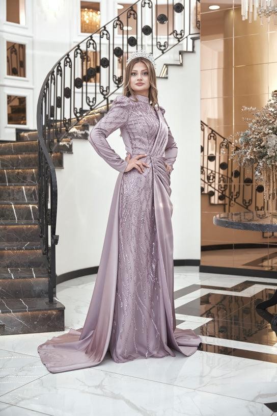 Helen Hijab Evening Dress - Powder