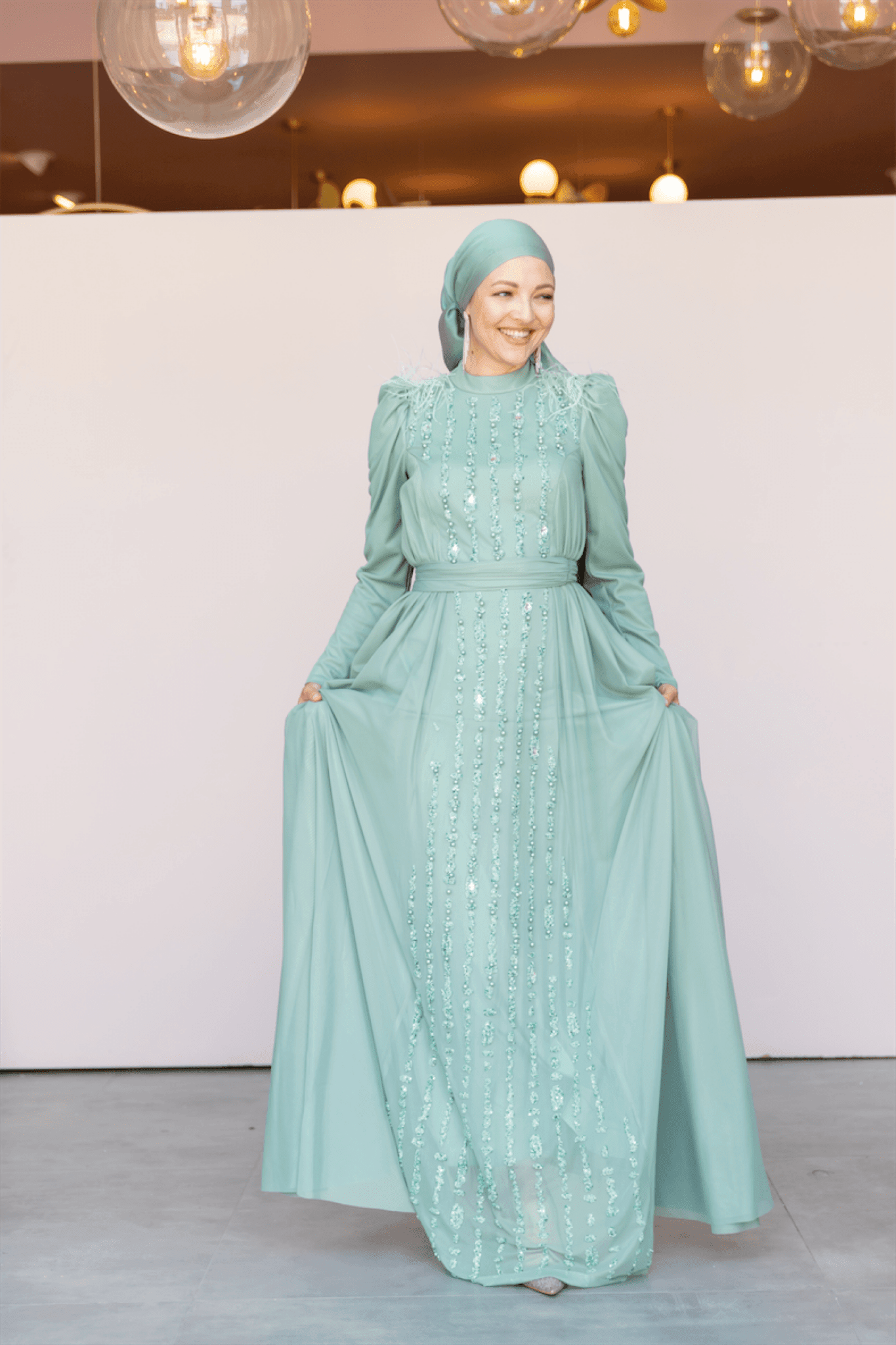 Smile Hijab Evening Dress - Mint