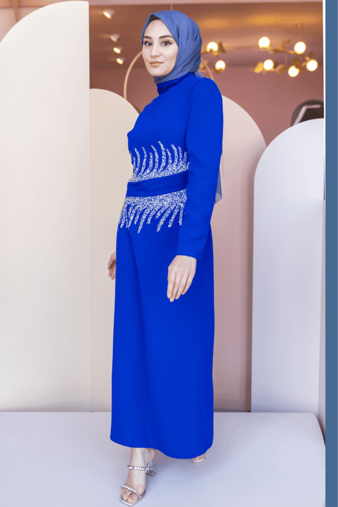 Beste Hijab Evening Dress - Navy Blue