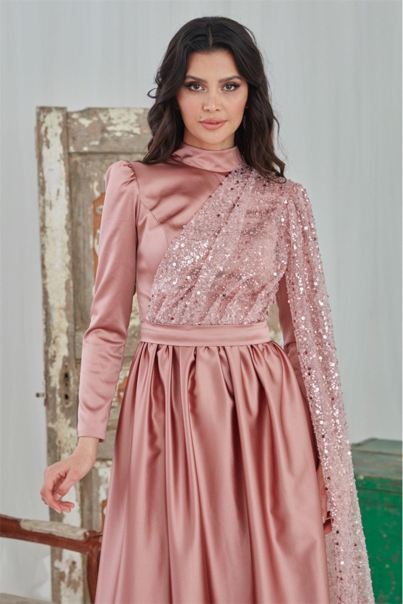 Estel Hijab Evening Dress - Powder