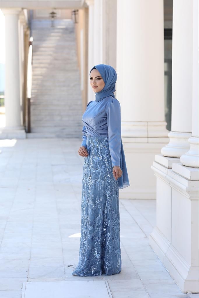 Larin Hijab Evening Dress Indigo
