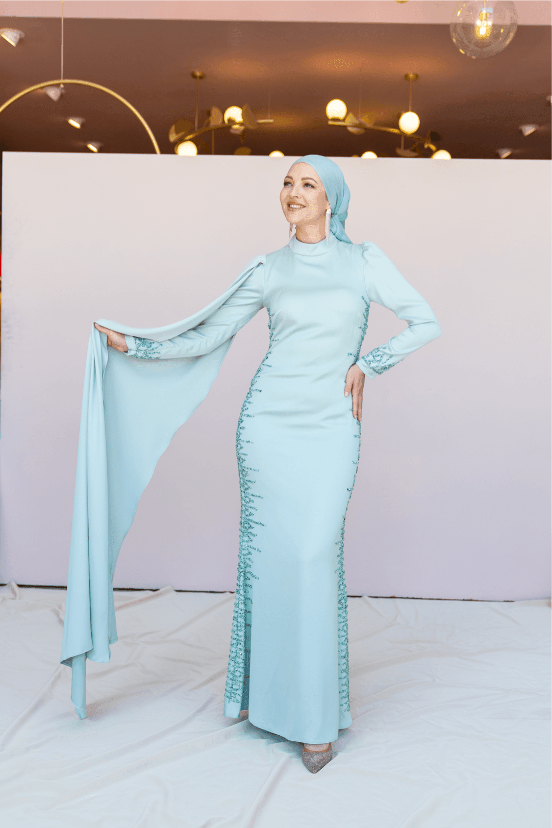 Anetta Hijab Evening Dress - Water Green