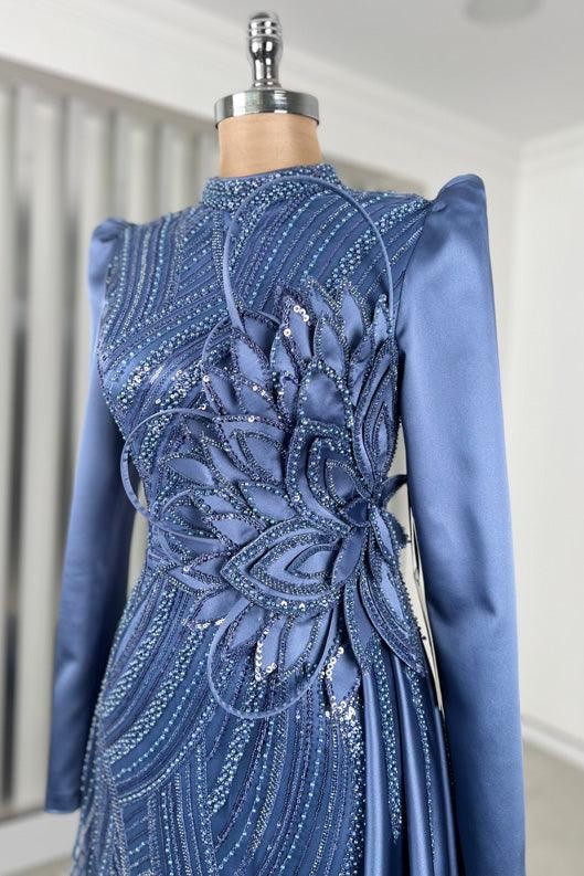 Farah Hijab Evening Dress - Indigo