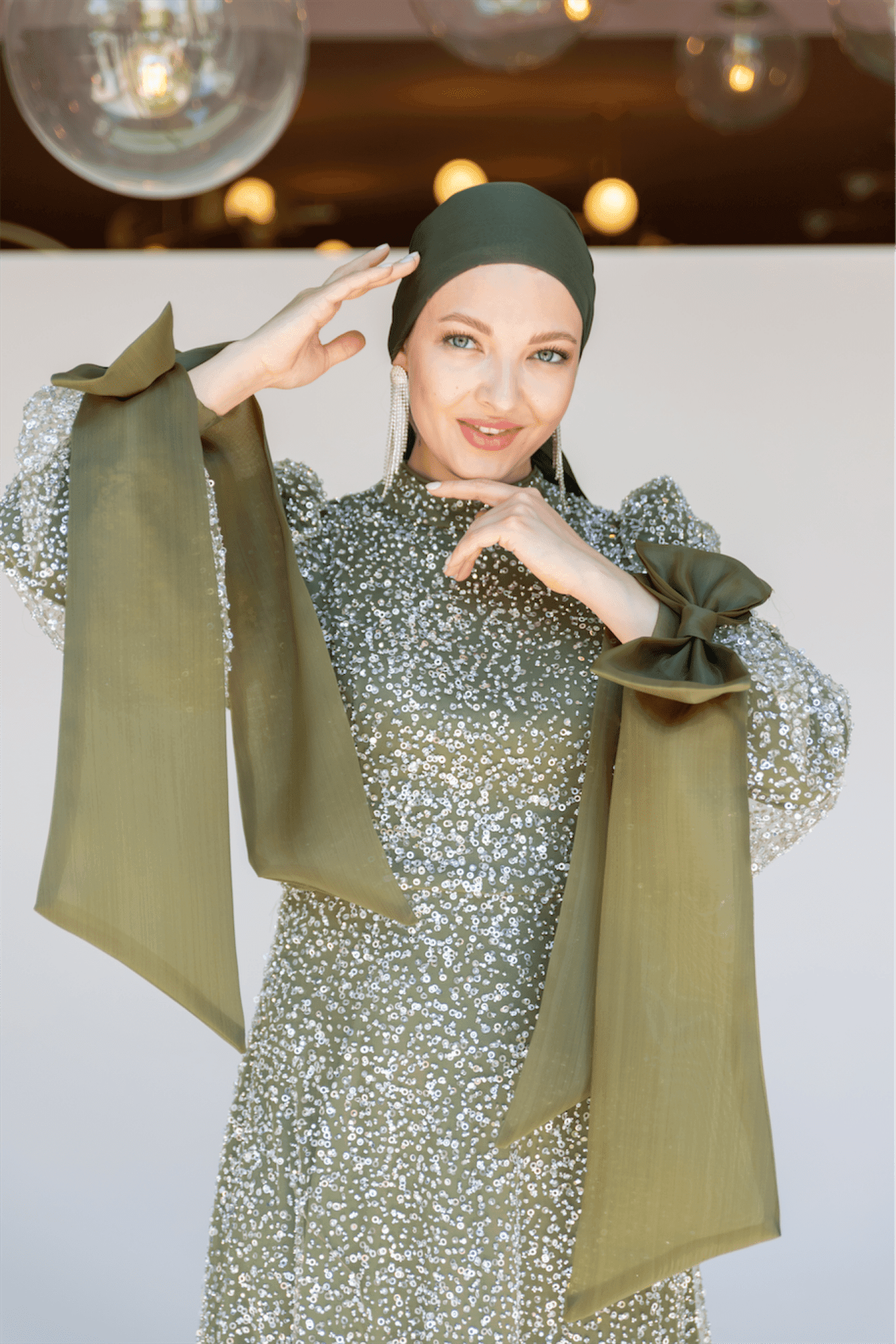 Melena Hijab Evening Dress - Khaki