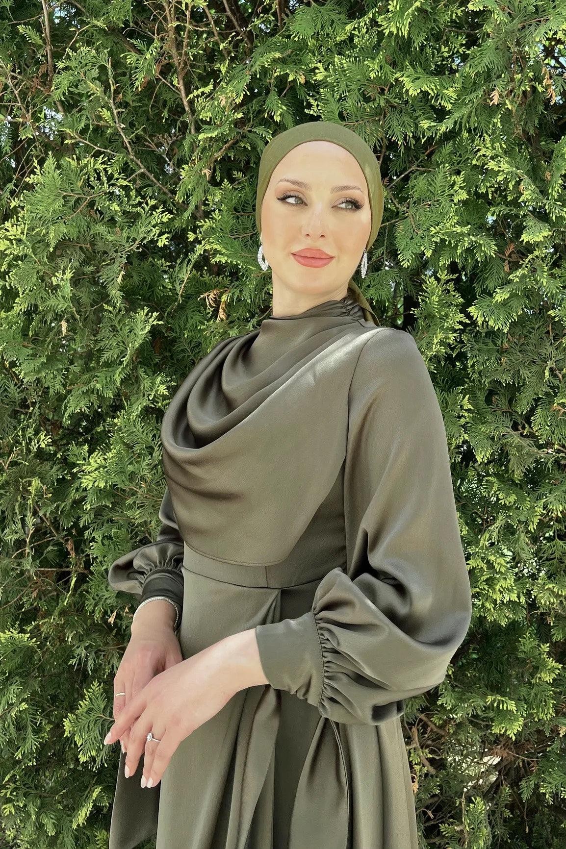 Elvira Hijab Evening Dress - Khaki