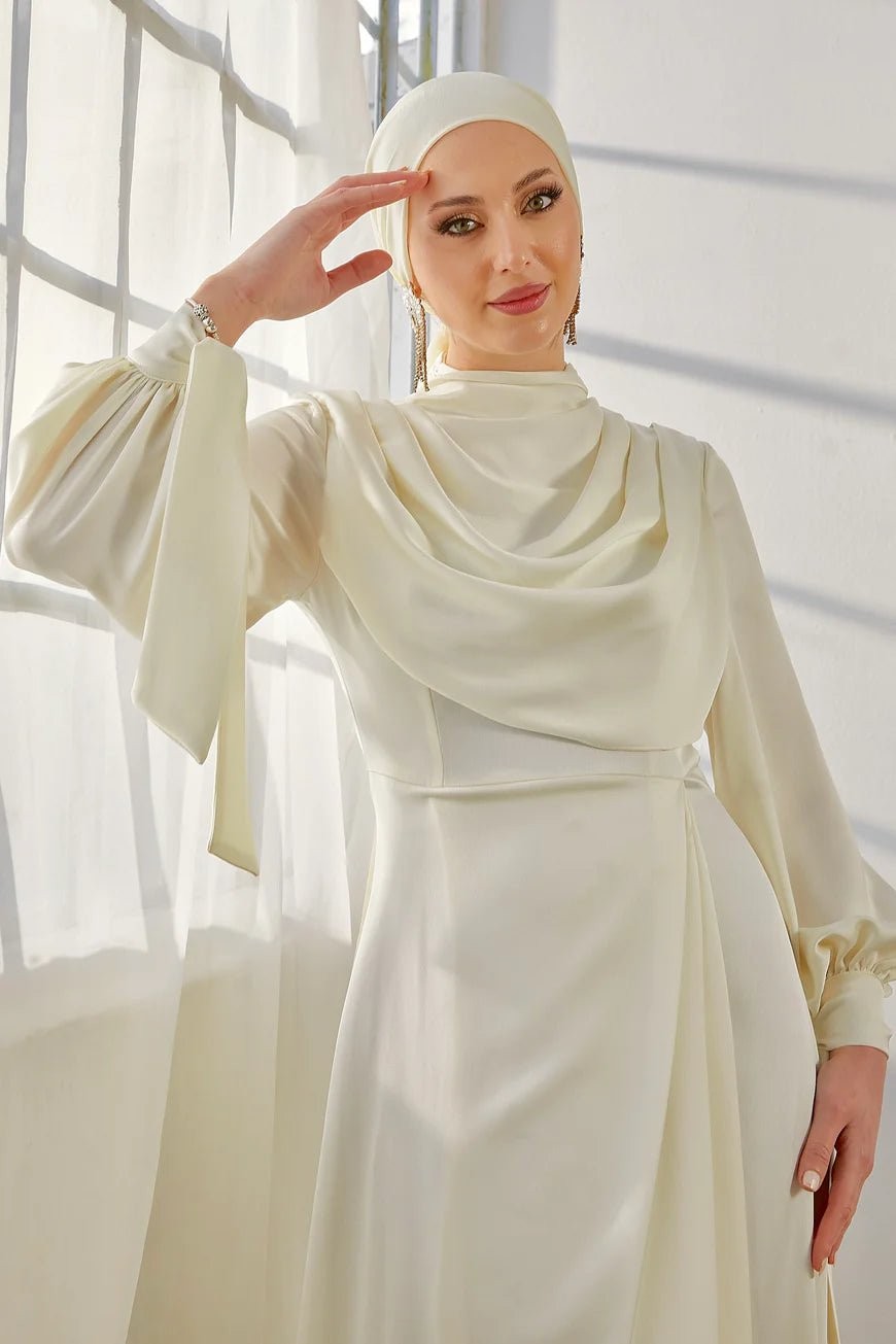 Elvira Hijab Evening Dress - Cream