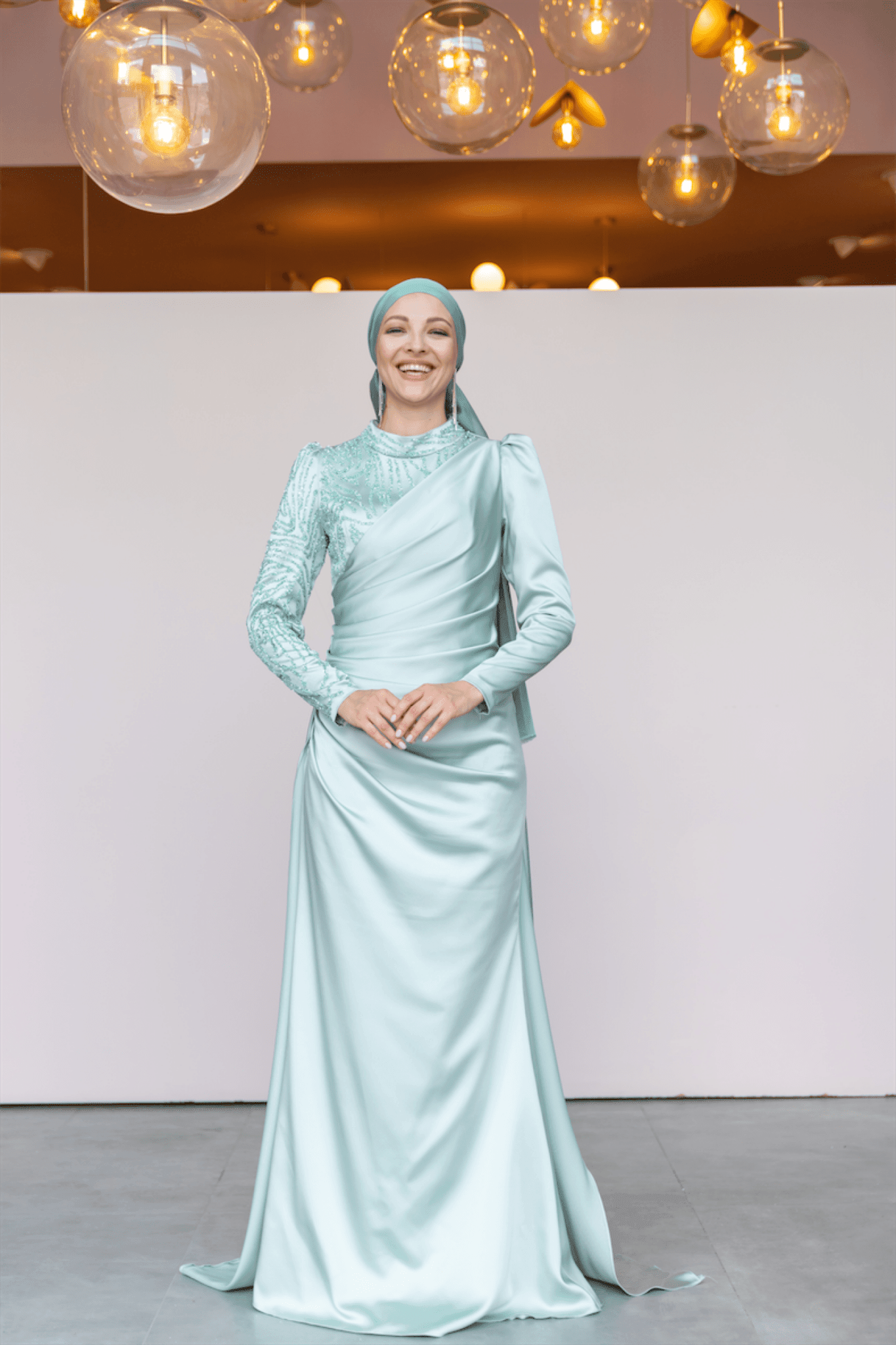 Ester Hijab Evening Dress - Water Green