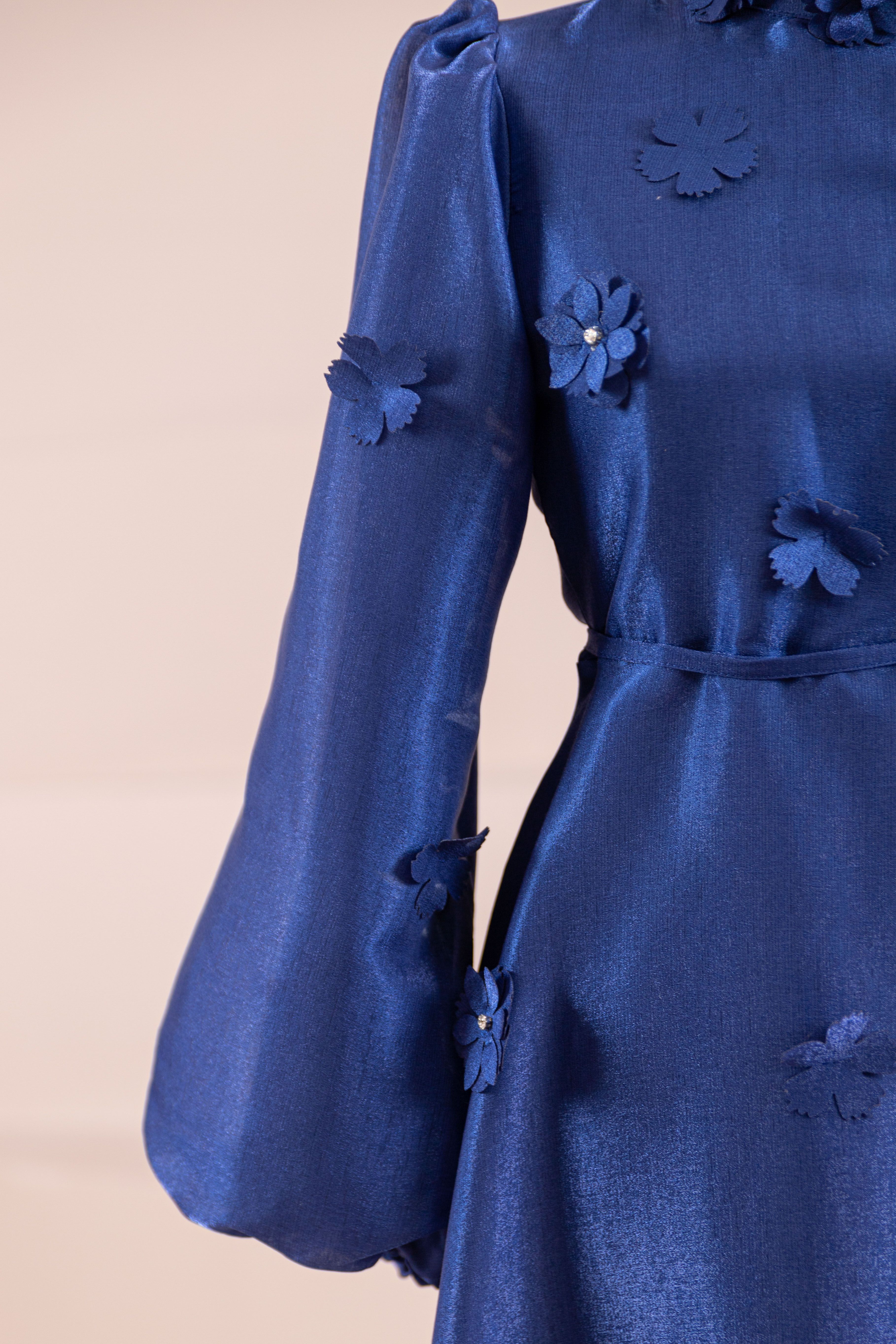 Flowers Tesettür Abiye - Navy Blue