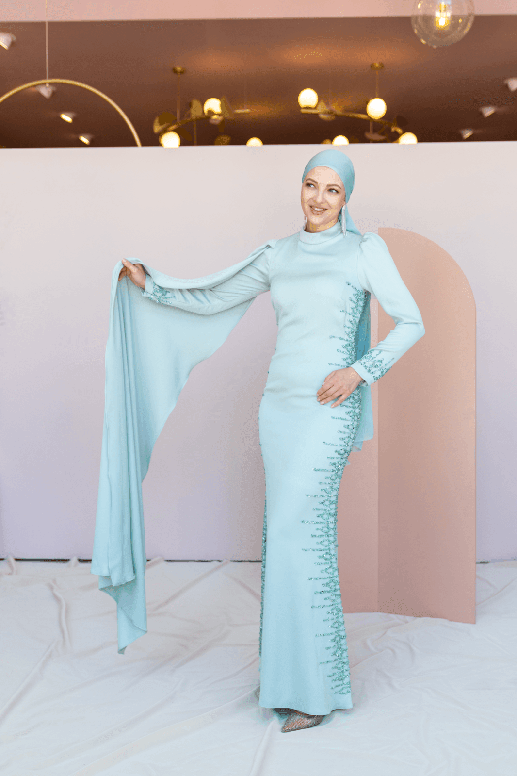 Anetta Hijab Evening Dress - Water Green