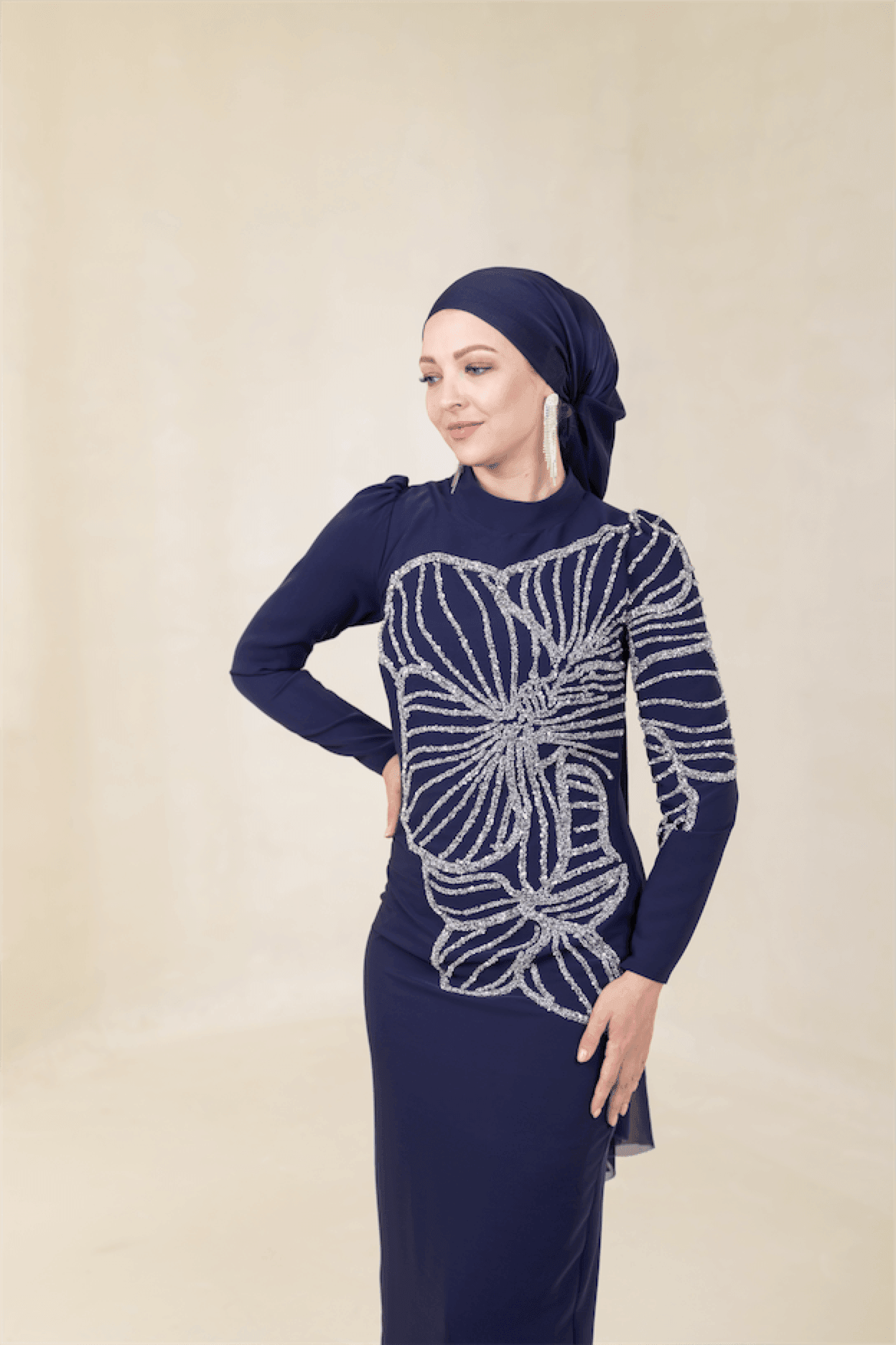 Gaia Hijab Evening Dress - Navy Blue