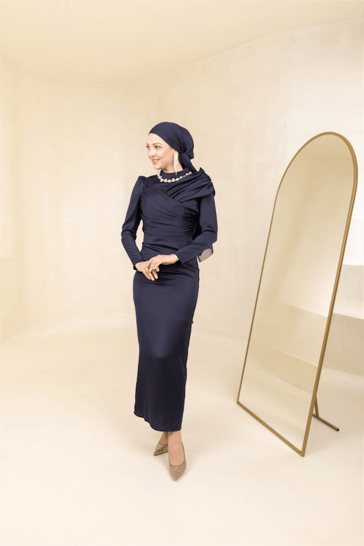 Esperanza Hijab Evening Dress - Navy Blue