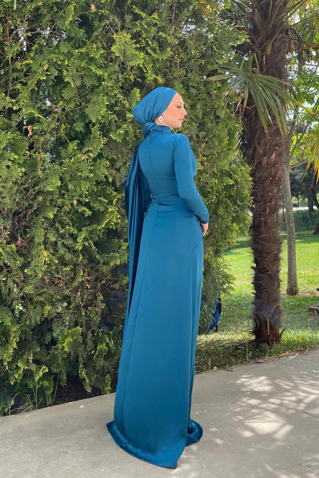 Hercai Hijab Evening Dress - Petrol