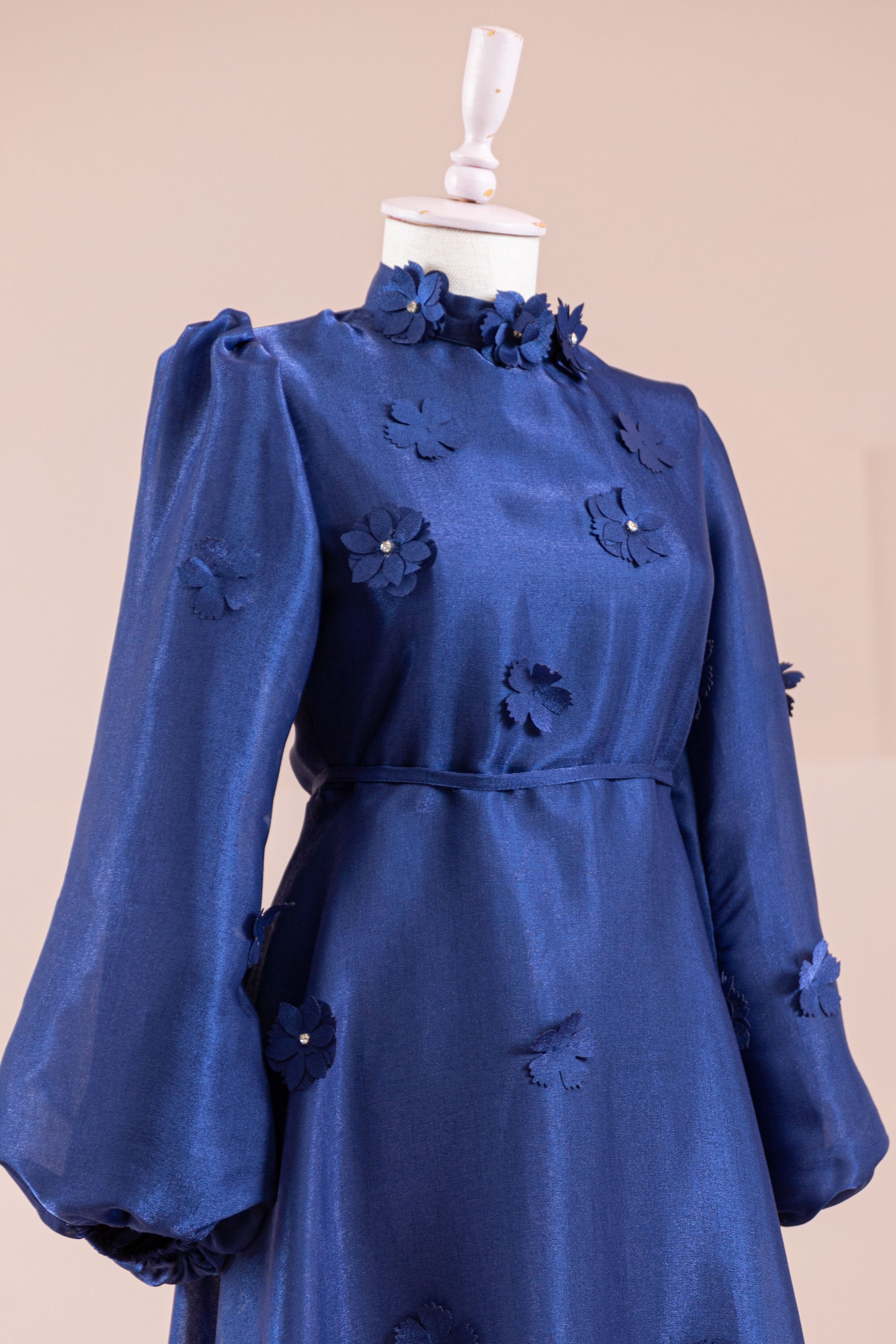 Flowers Tesettür Abiye - Navy Blue