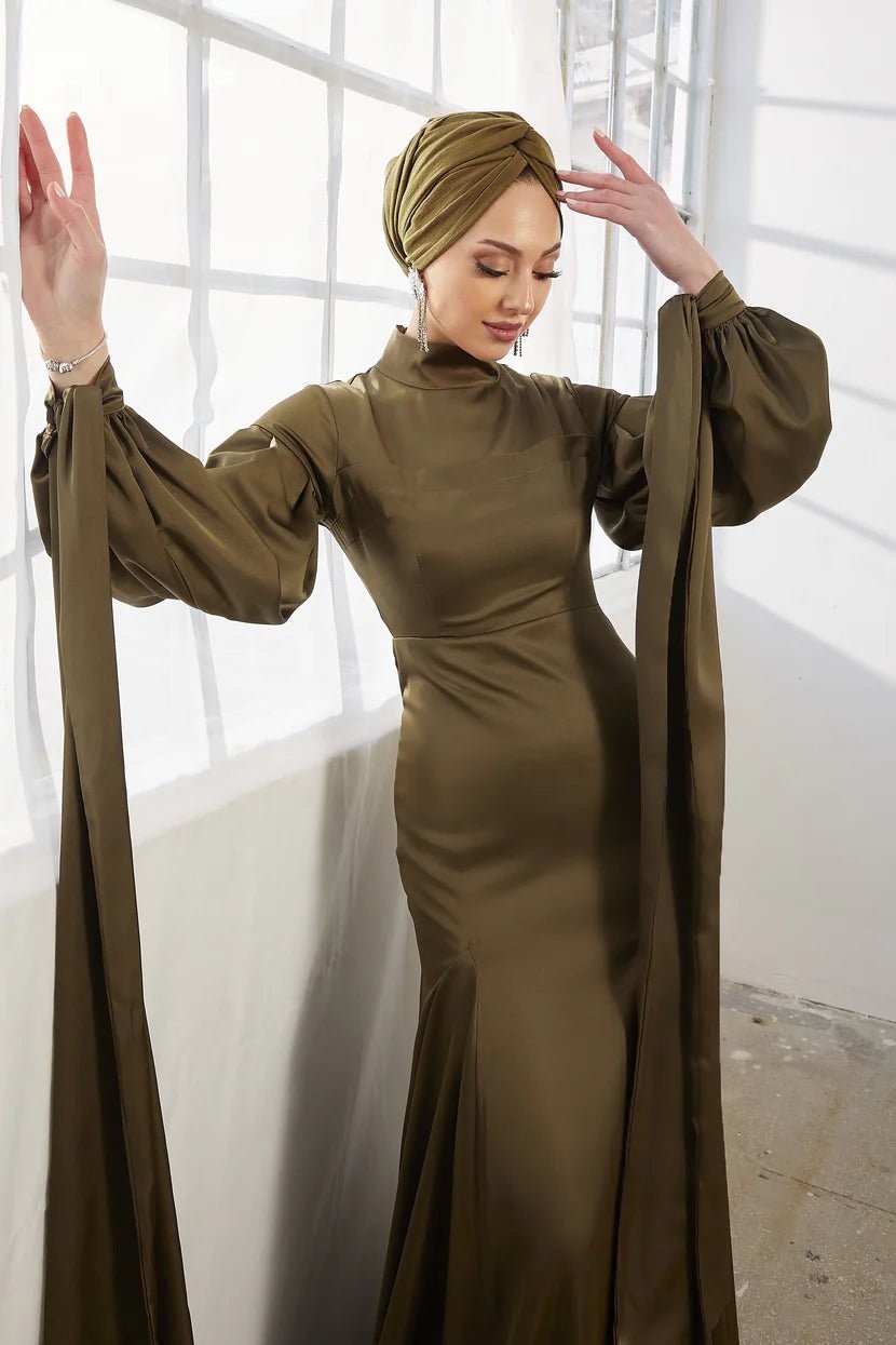 Serenay Hijab Evening Dress - Khaki