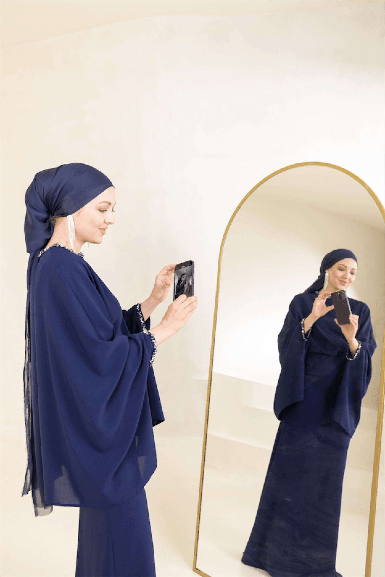 Eveline Hijab Evening Dress - Navy Blue