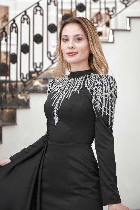 Zehra Hijab Evening Dress - Black