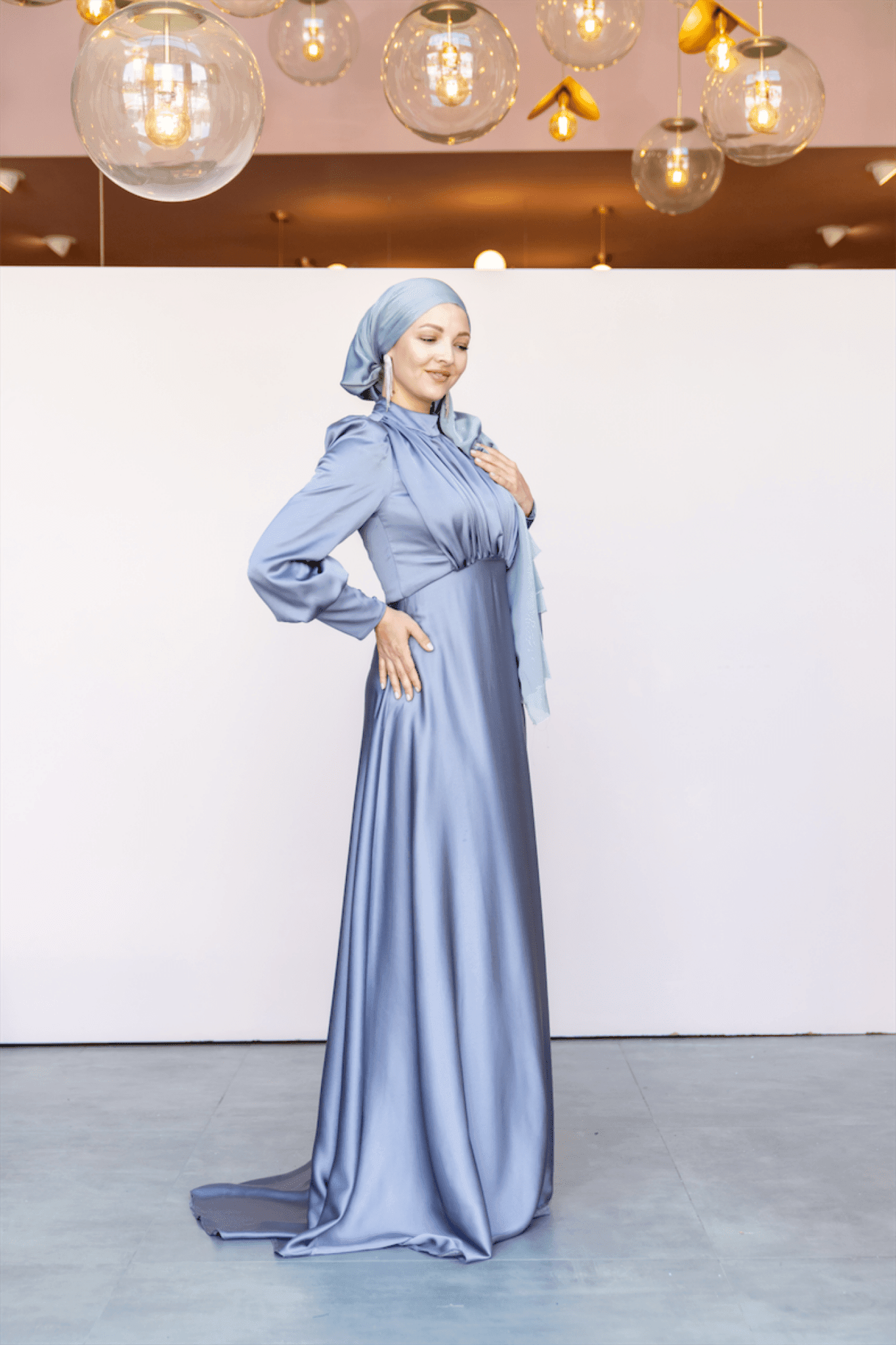 Dilay Hijab Evening Dress - Gray