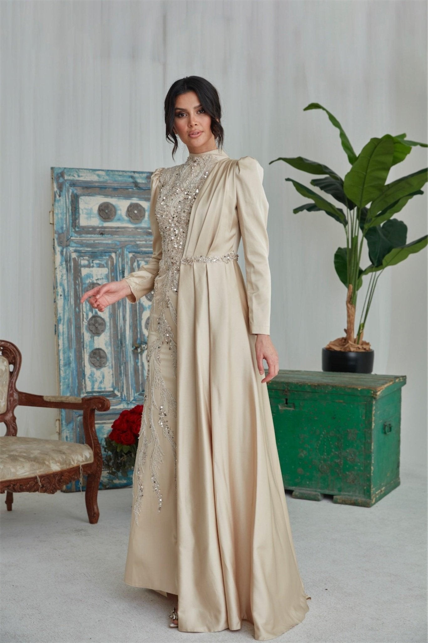 Fezra Hijab Abendkleid – Creme