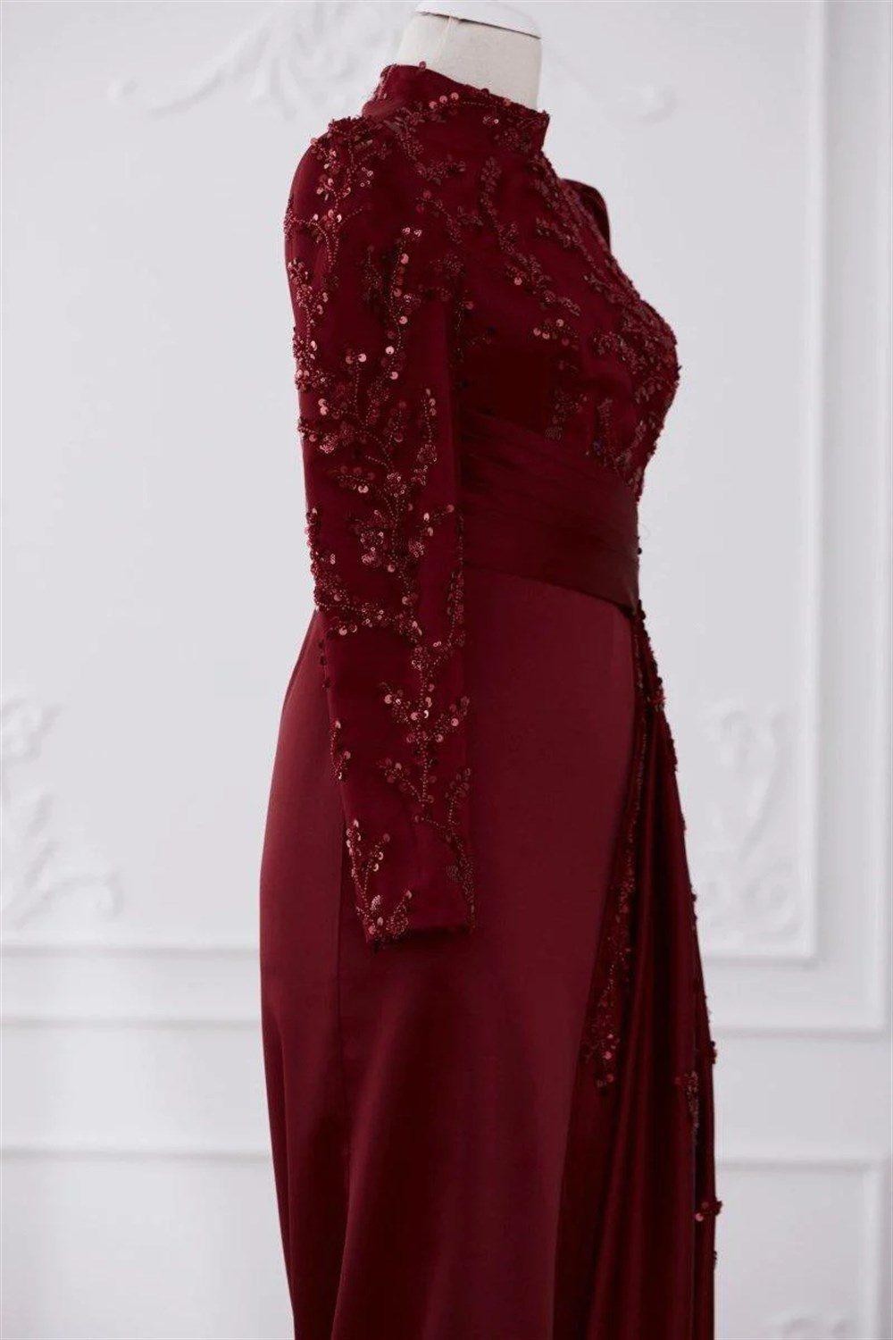 Talisman Hijab Evening Dress - Claret Red