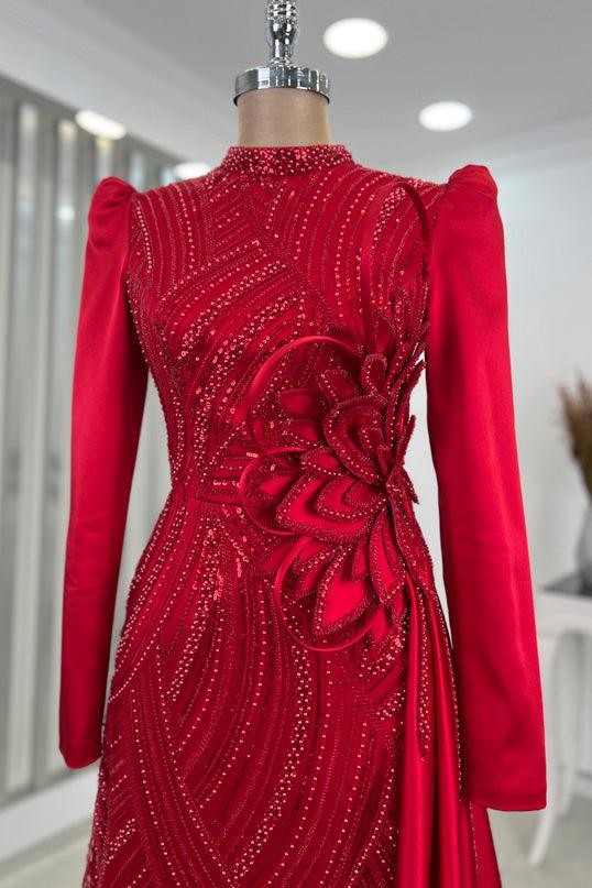 Farah Hijab Evening Dress - Red