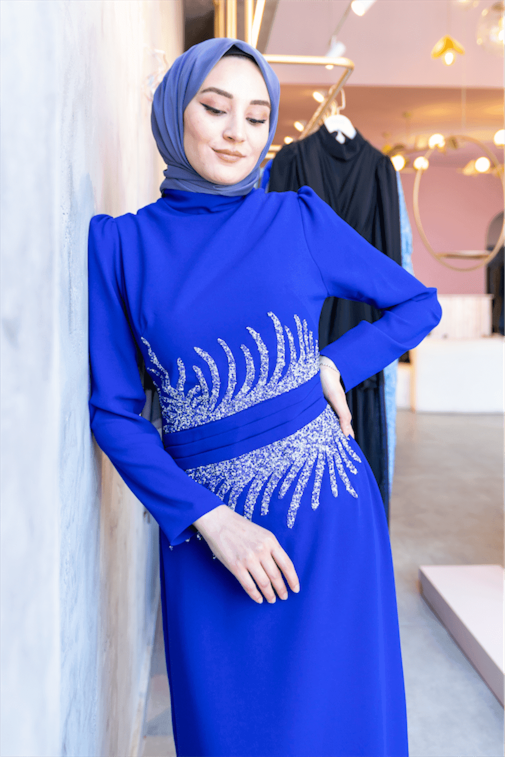 Beste Hijab Evening Dress - Navy Blue