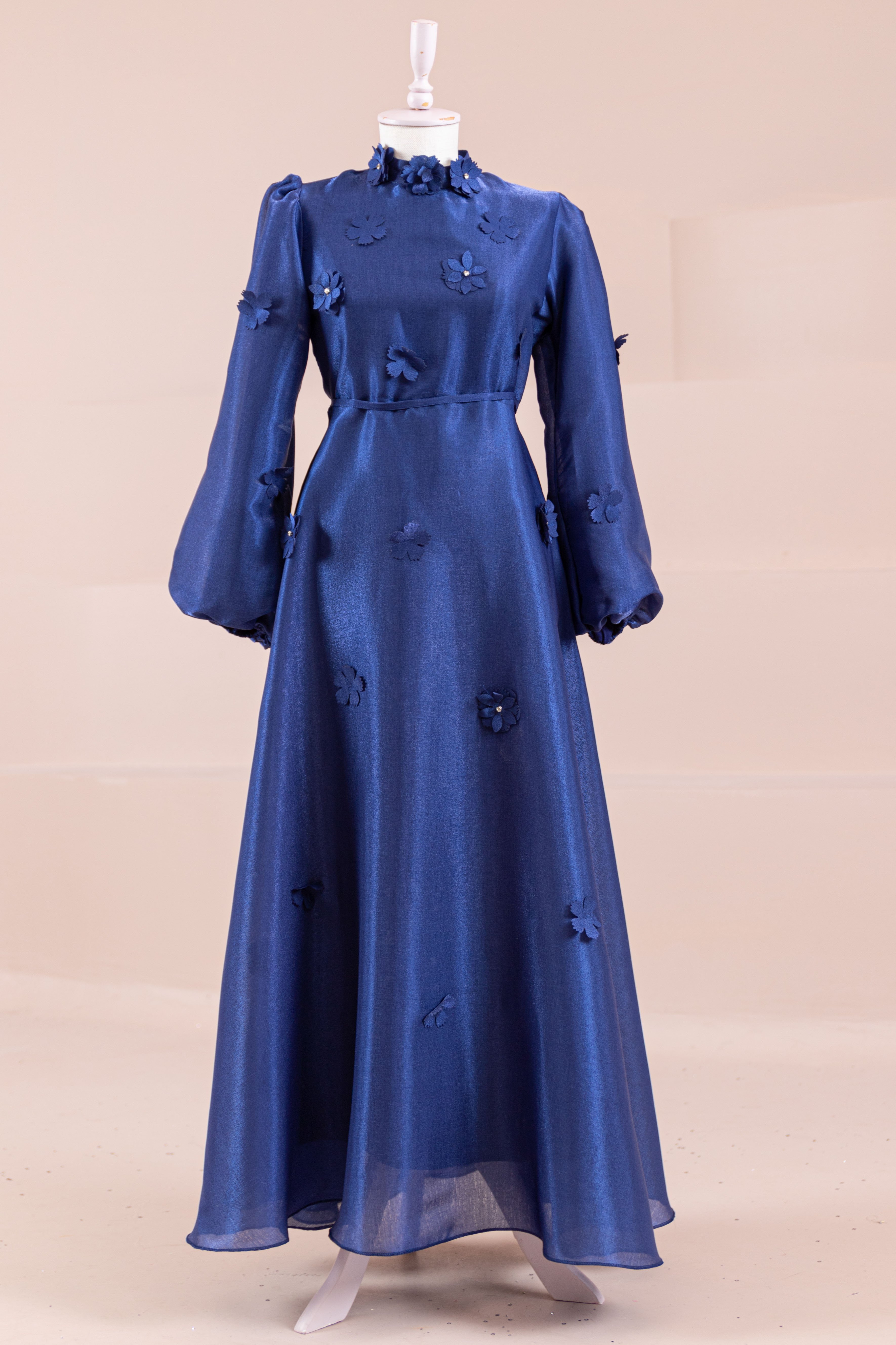 Flowers Tesettür Abiye - Navy Blue