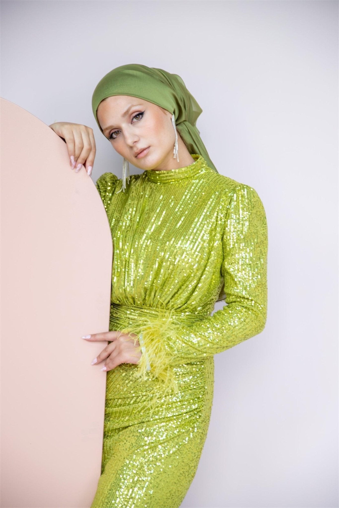 Sequined Drape Detail Hijab Evening Dress