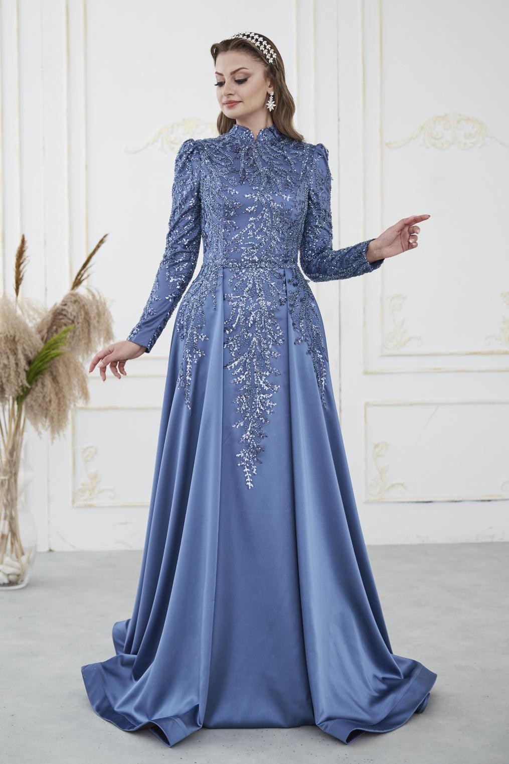Berrak Hijab Evening Dress - Indigo