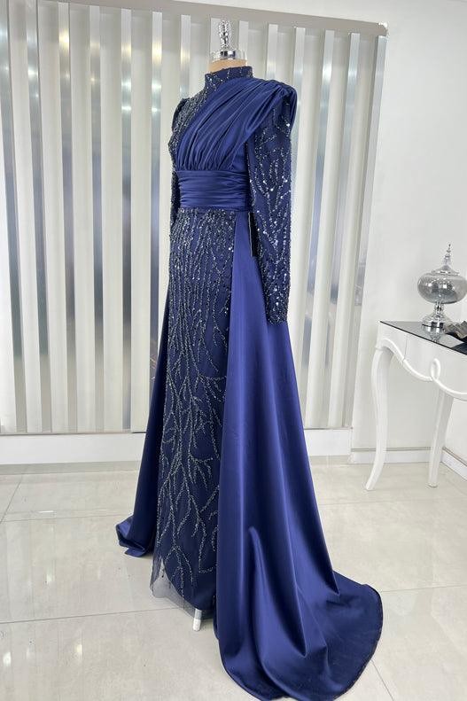 Belinay Hijab-Abendkleid – Marineblau