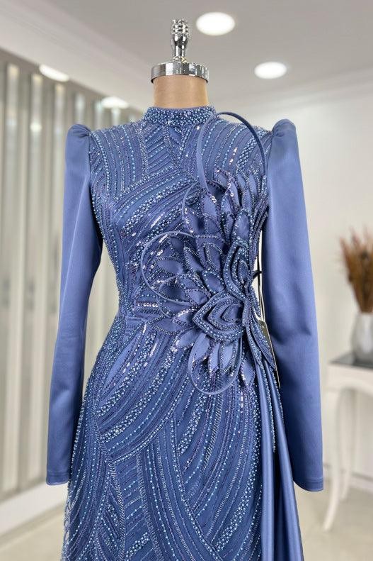 Farah Hijab Evening Dress - Indigo