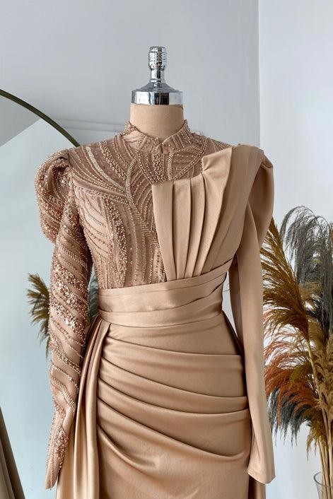 Farah Hijab Evening Dress - Rose Gold