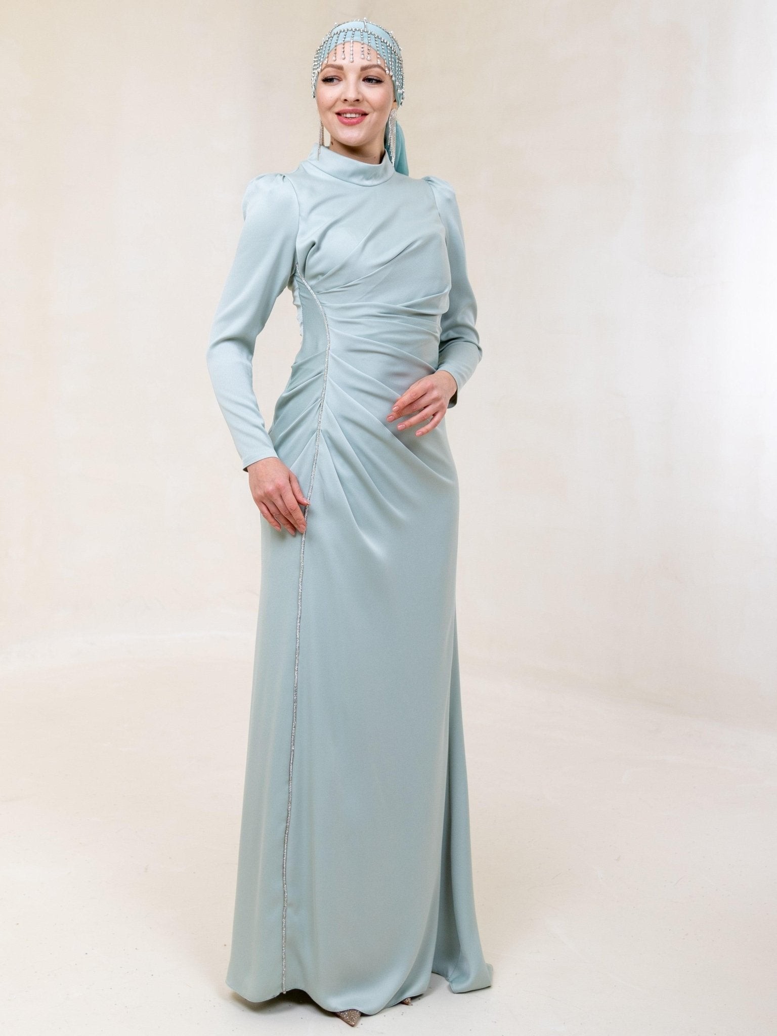 Robe de soirée hijab en pierre perlée